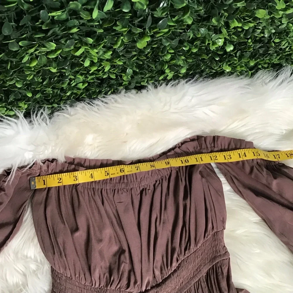 Nwt brown Off-Shoulder Maxi Dress cottage core‎ whimsical - Picture 13 of 15